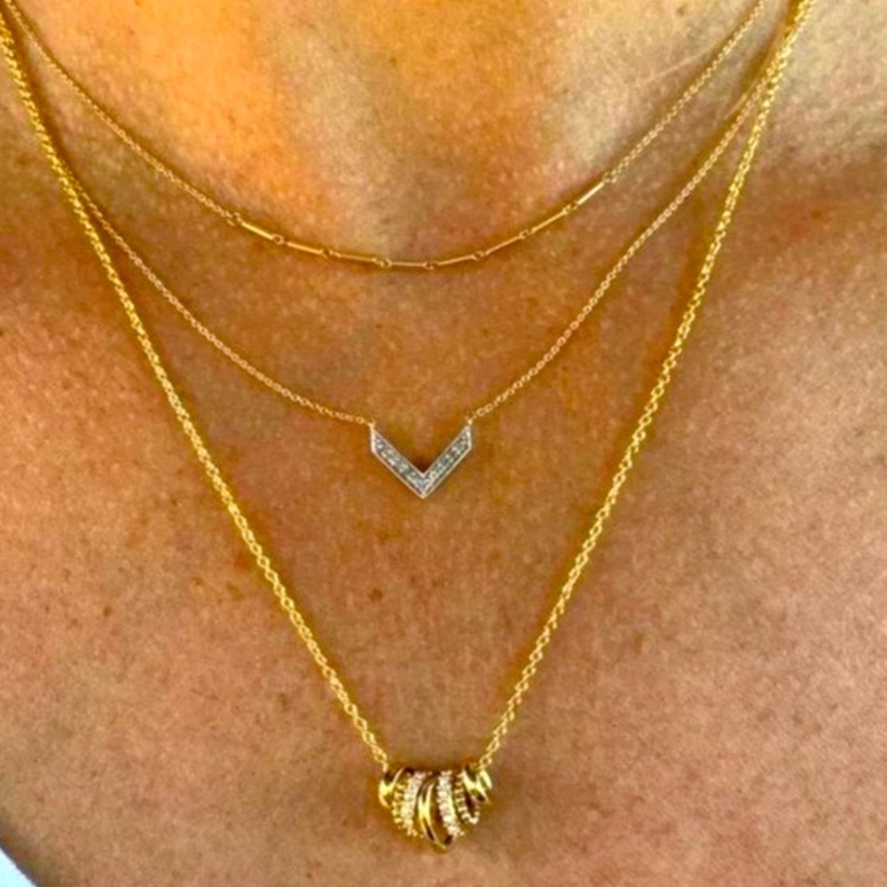 Stella & Dot | 14KGold & Genuine Diamond Covet Chevron Delicate Dainty N… - Picture 8 of 13